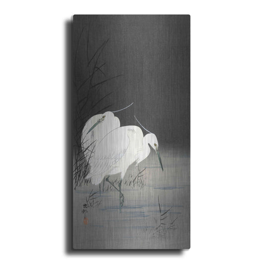 Luxe Metal Art 'Two Egrets in the Reeds 1900-1930' by Ohara Koson, Metal Wall Art