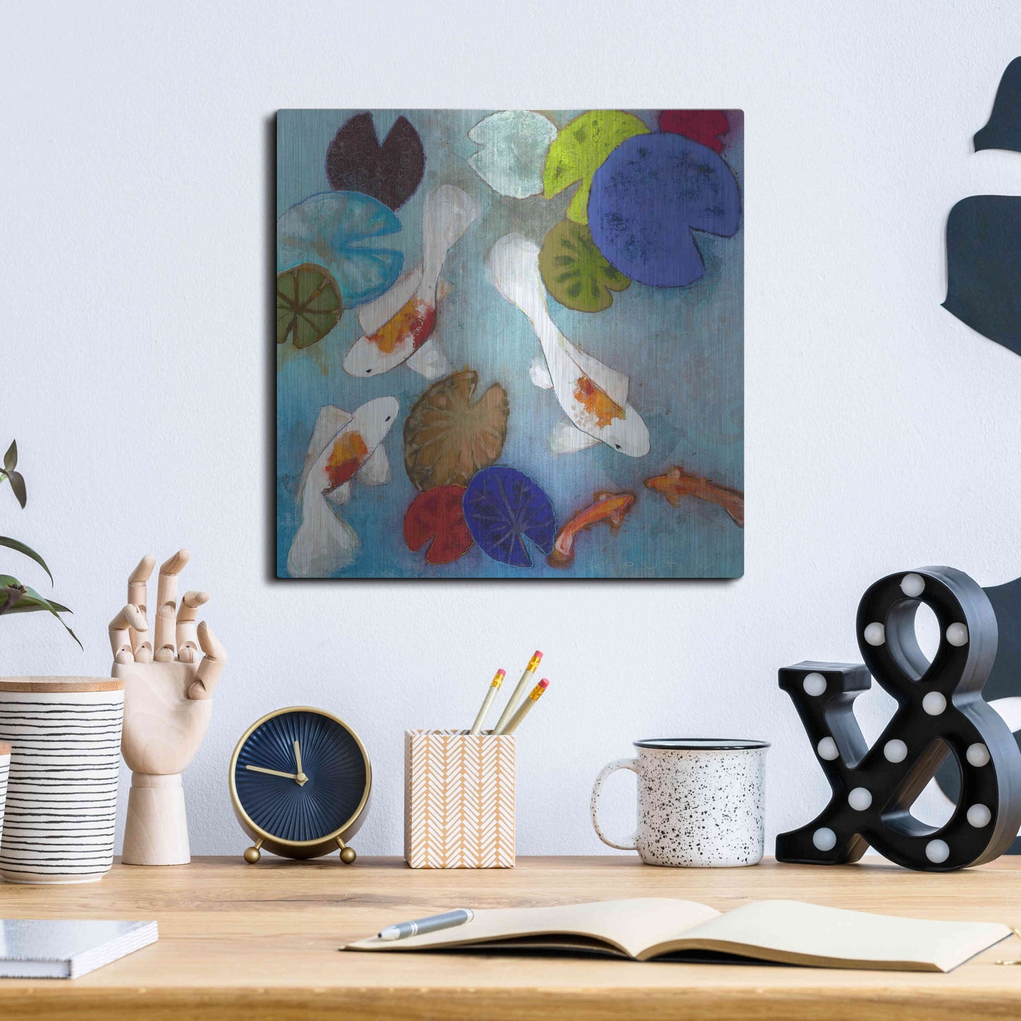 Luxe Metal Art 'Koi 1' by Aleah Koury, Metal Wall Art,12x12