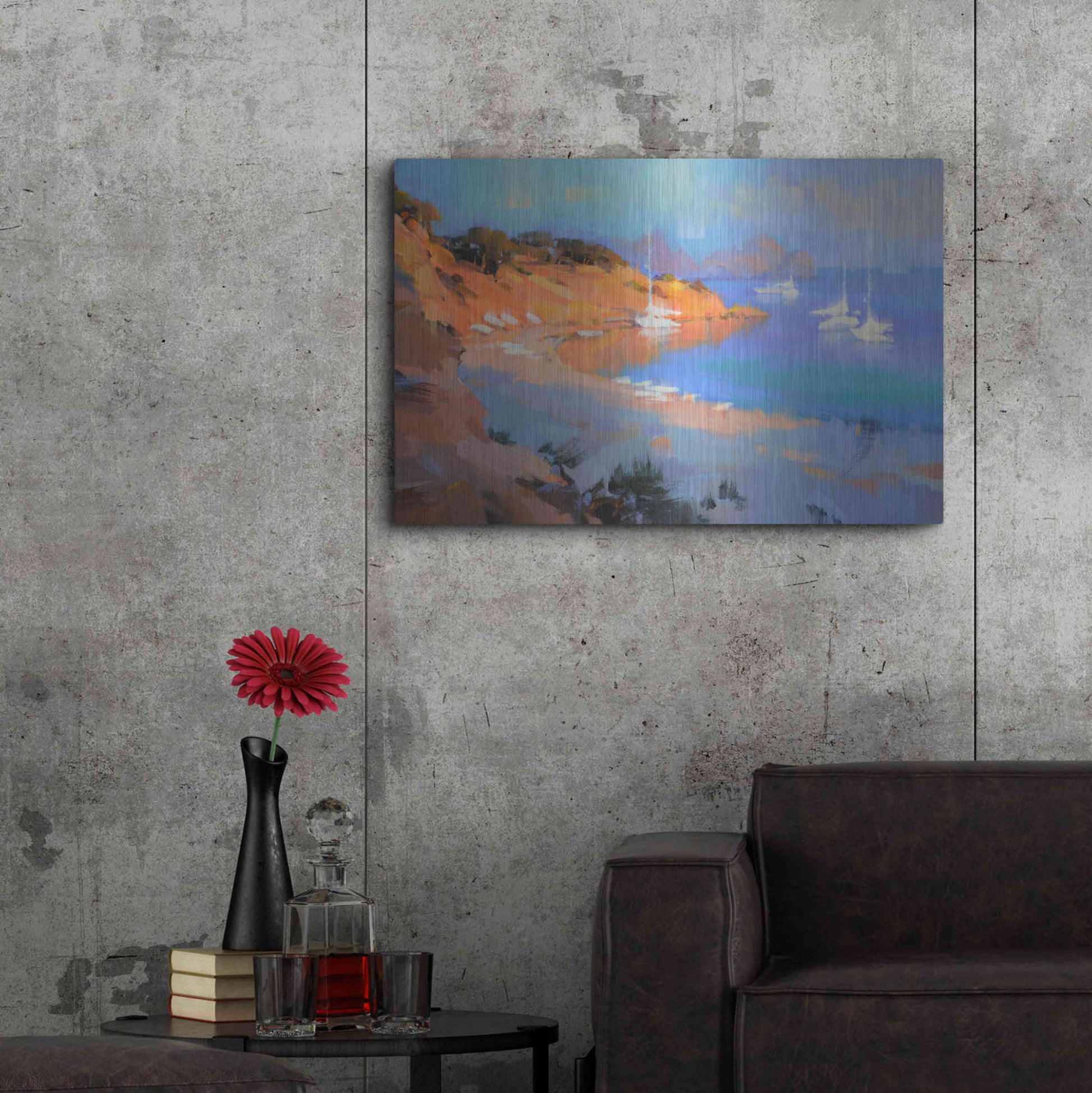 Luxe Metal Art 'Evening Boats' by Alex Hook Krioutchkov, Metal Wall Art,36x24