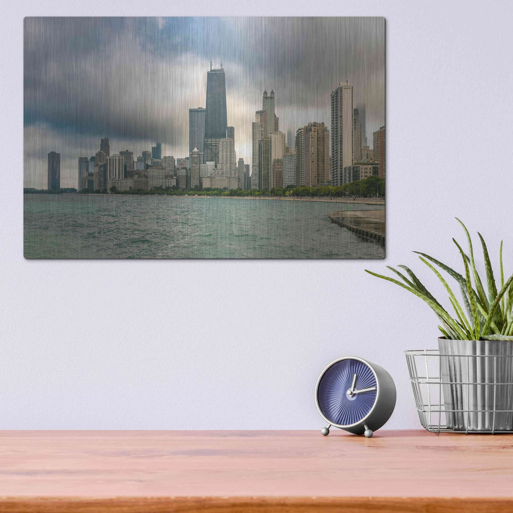 'Cloudy Chicago' by Luxe Portfolio – Metal Wall Art, 16x12 room view