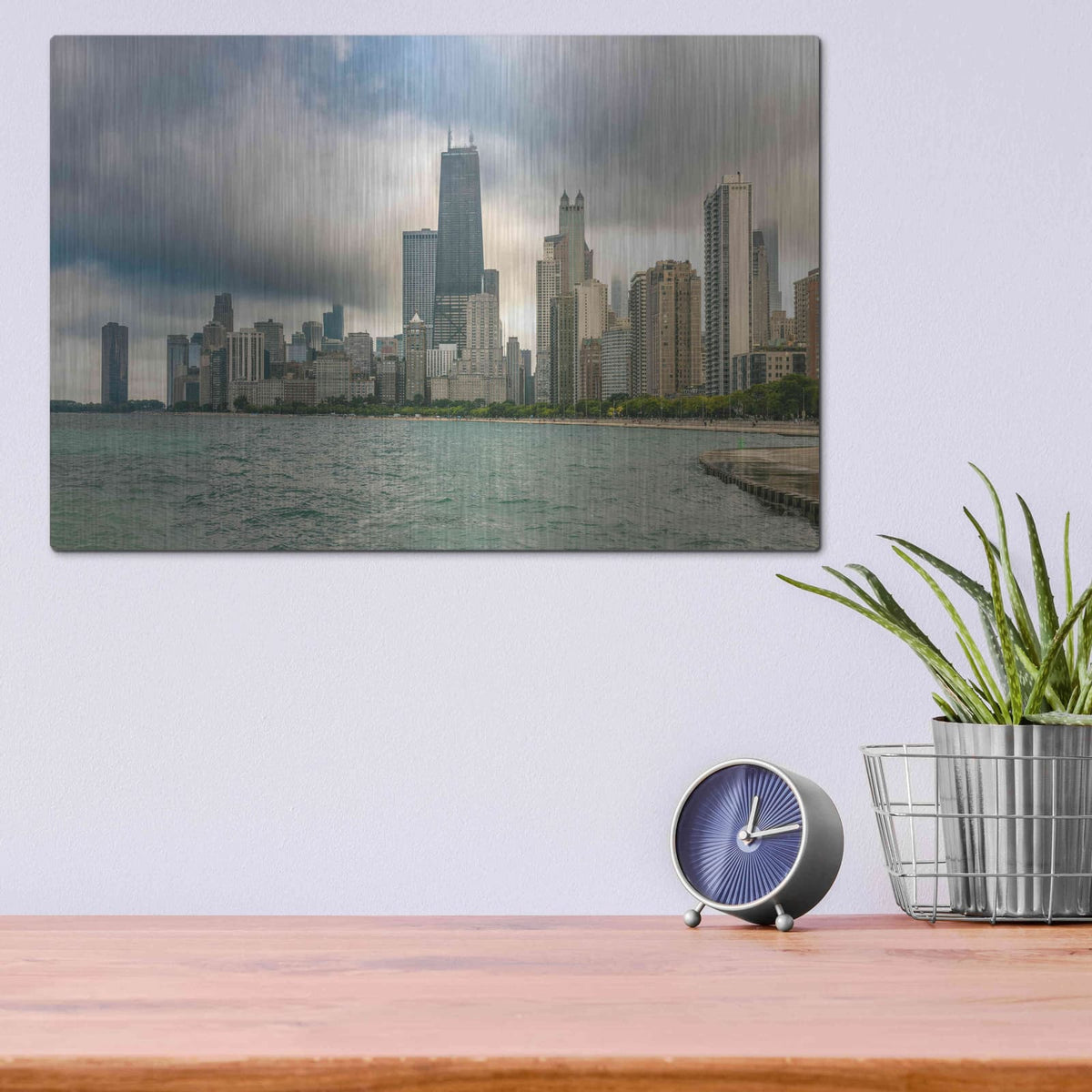 'Cloudy Chicago' by Luxe Portfolio – Metal Wall Art, 16x12 room view