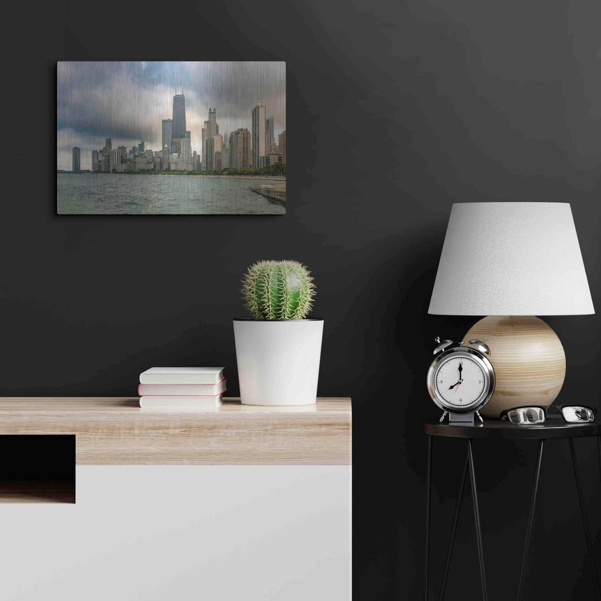 'Cloudy Chicago' by Luxe Portfolio – Metal Wall Art, 24x16 room view