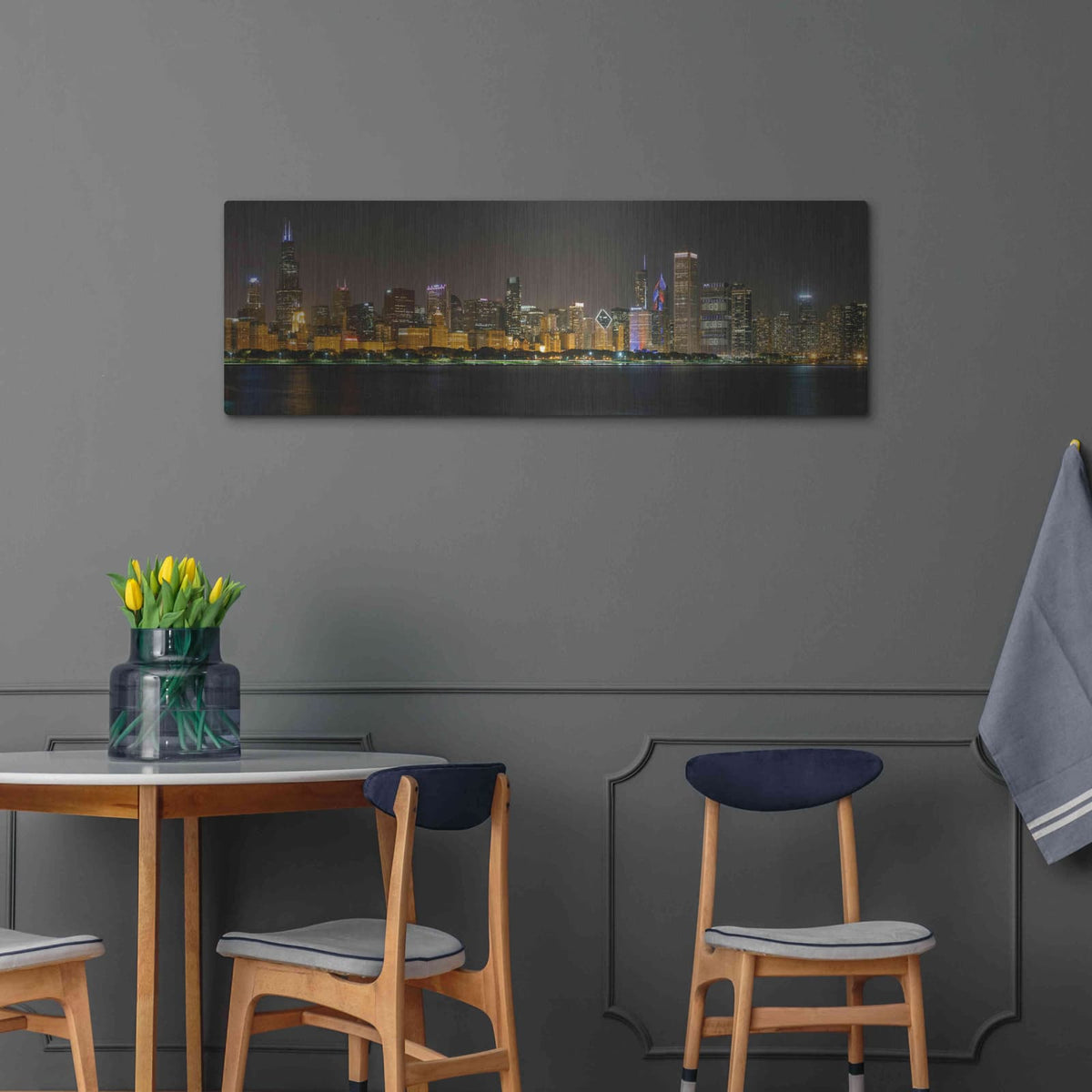 'Chicago Cityscape Baseball' by Luxe Portfolio – Metal Wall Art, 48x16 room view