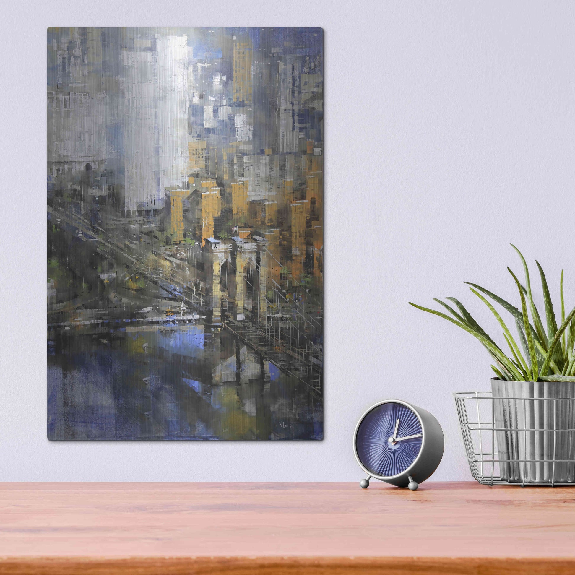 Luxe Metal Art 'Brooklyn Bridge 2' by Mark Lague, Metal Wall Art,12x16