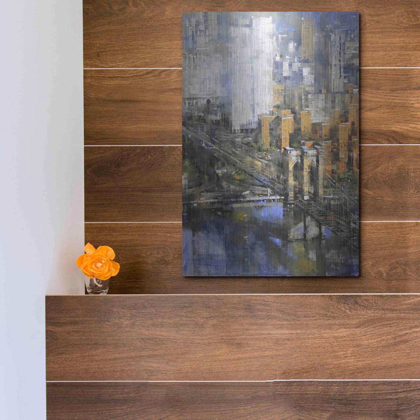 Luxe Metal Art 'Brooklyn Bridge 2' by Mark Lague, Metal Wall Art,12x16