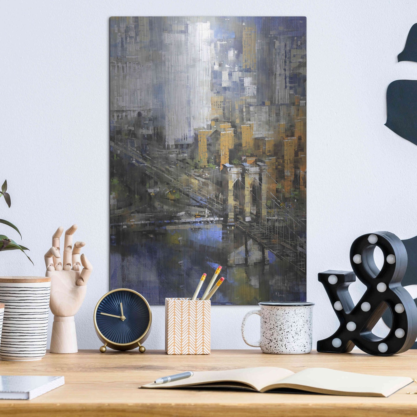 Luxe Metal Art 'Brooklyn Bridge 2' by Mark Lague, Metal Wall Art,12x16