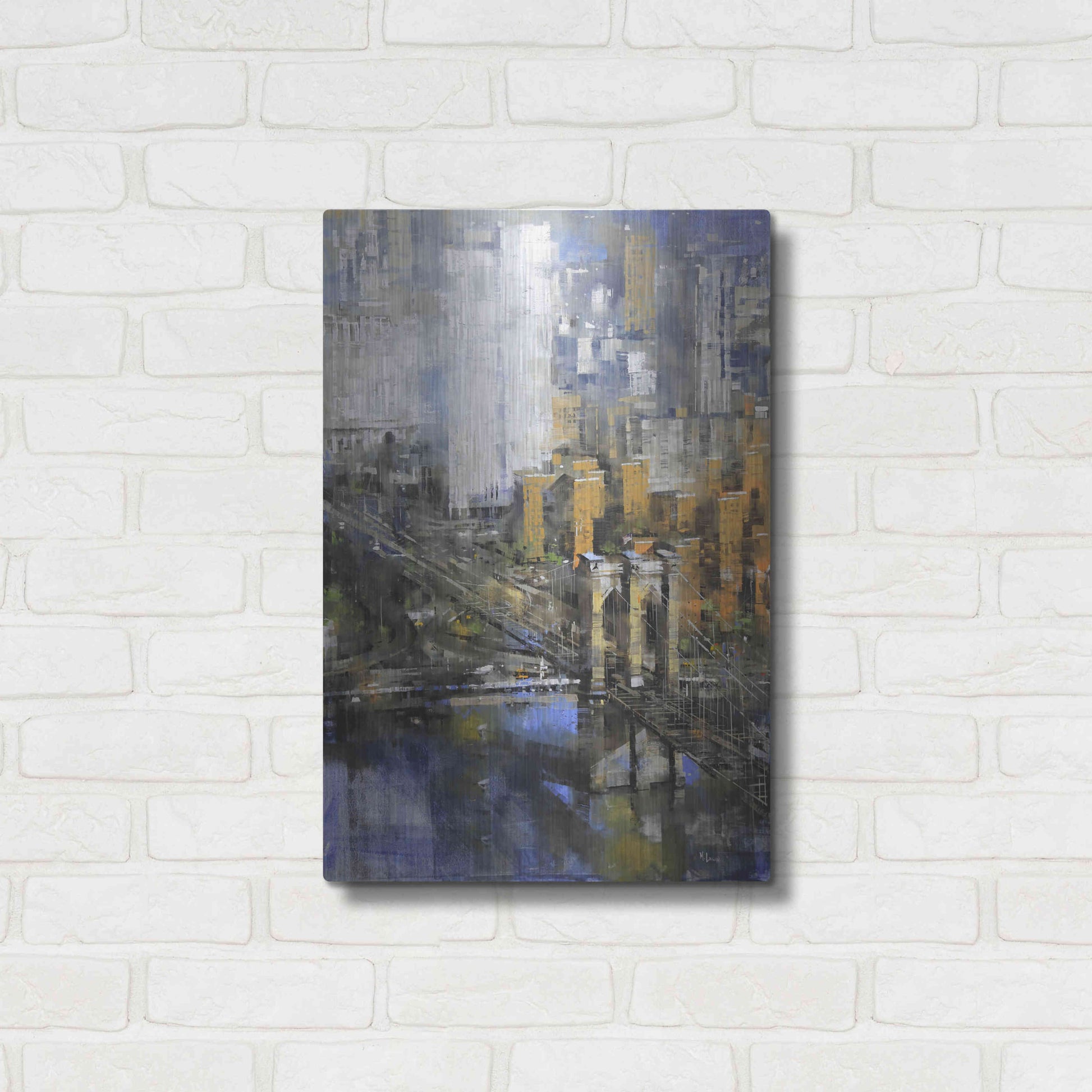 Luxe Metal Art 'Brooklyn Bridge 2' by Mark Lague, Metal Wall Art,16x24