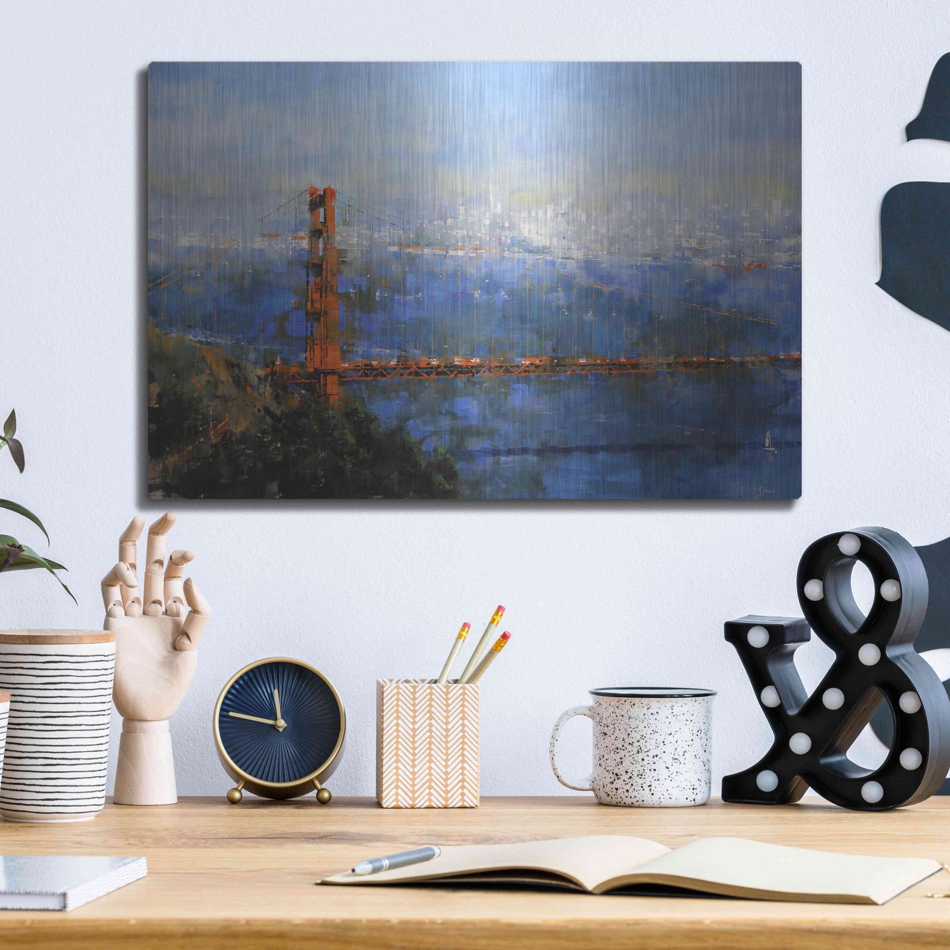 Luxe Metal Art 'Golden Gate Afternoon' by Mark Lague, Metal Wall Art,16x12