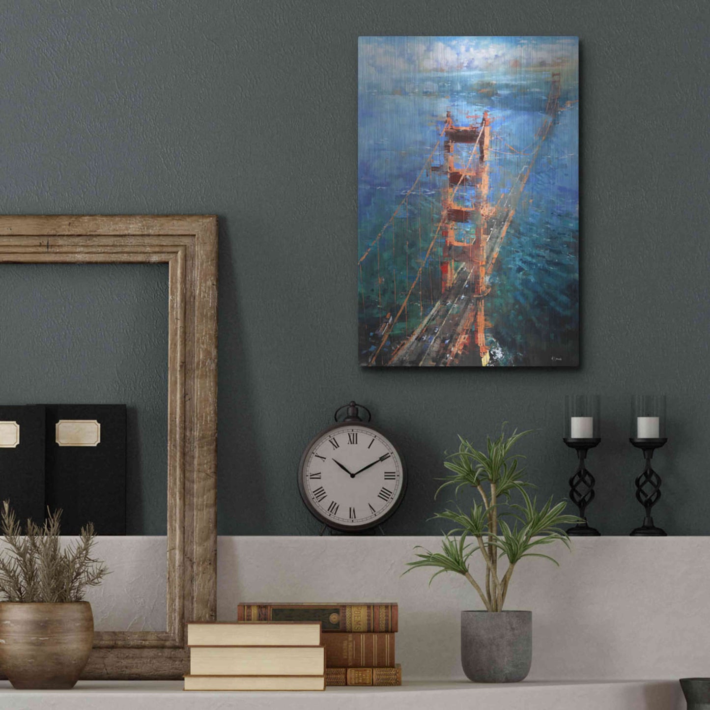Luxe Metal Art 'Golden Gate Sun' by Mark Lague, Metal Wall Art,12x16