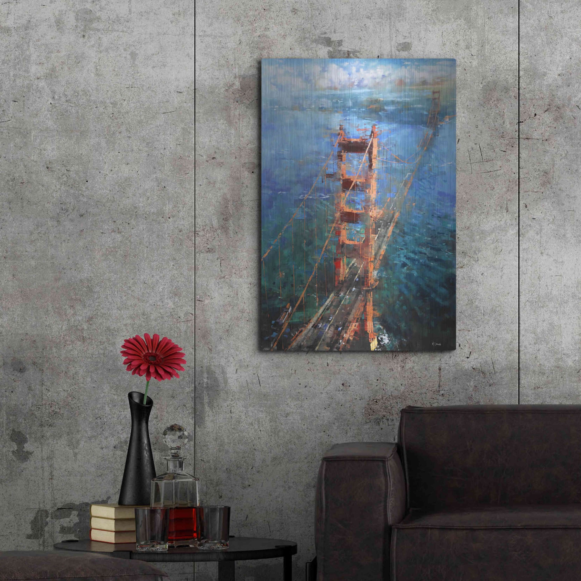 Luxe Metal Art 'Golden Gate Sun' by Mark Lague, Metal Wall Art,24x36