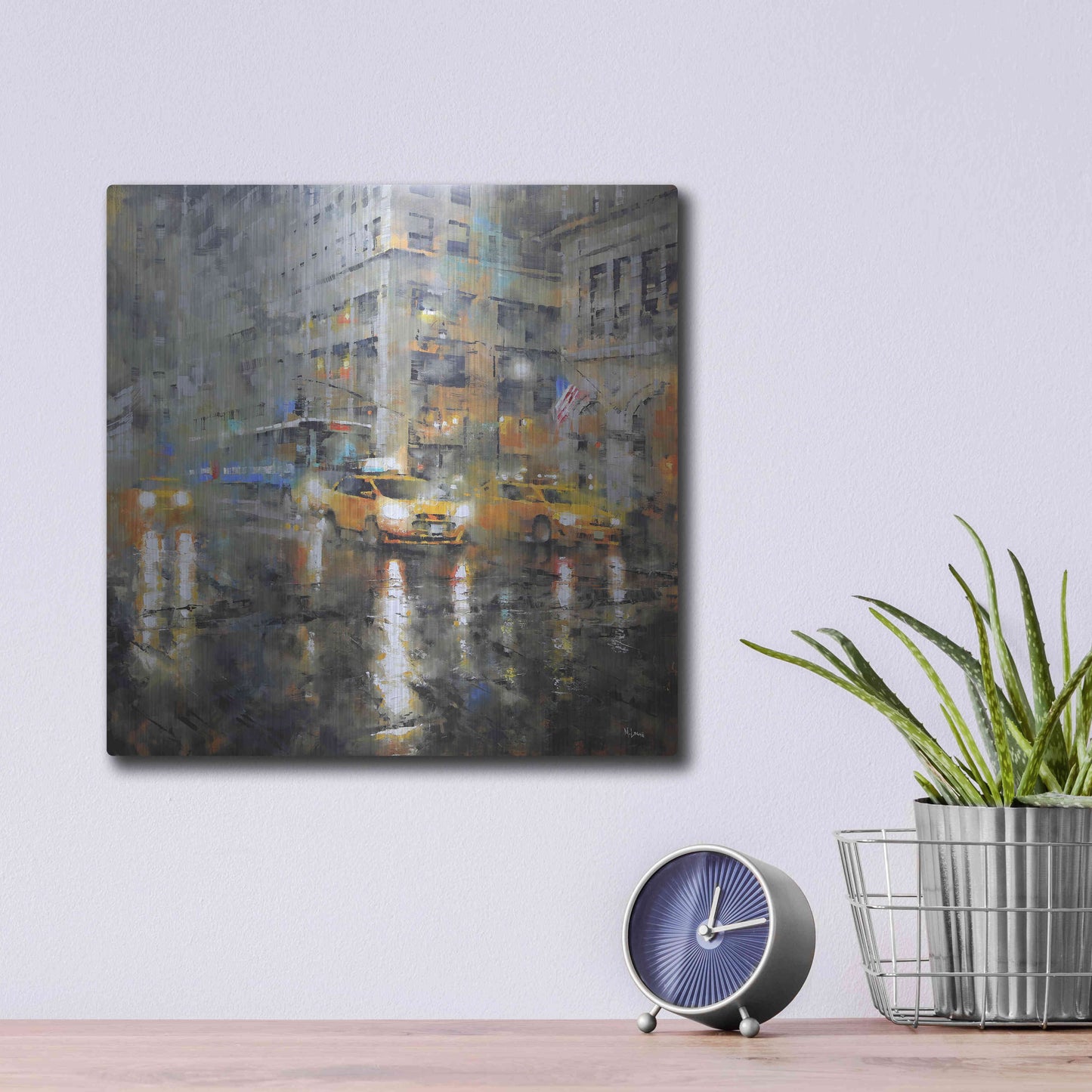 Luxe Metal Art 'Manhattan Orange Rain' by Mark Lague, Metal Wall Art,12x12