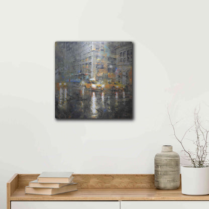 Luxe Metal Art 'Manhattan Orange Rain' by Mark Lague, Metal Wall Art,12x12