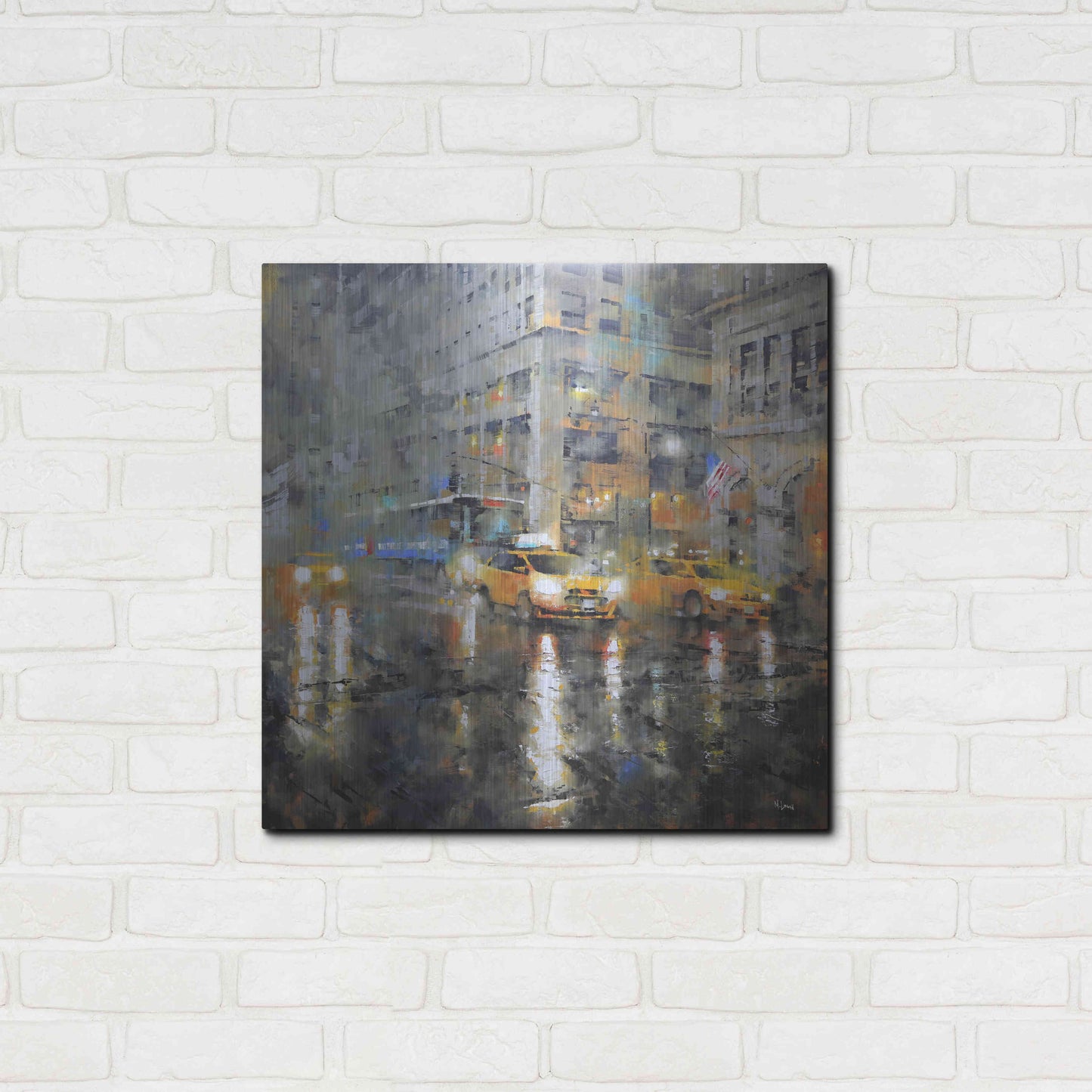 Luxe Metal Art 'Manhattan Orange Rain' by Mark Lague, Metal Wall Art,24x24