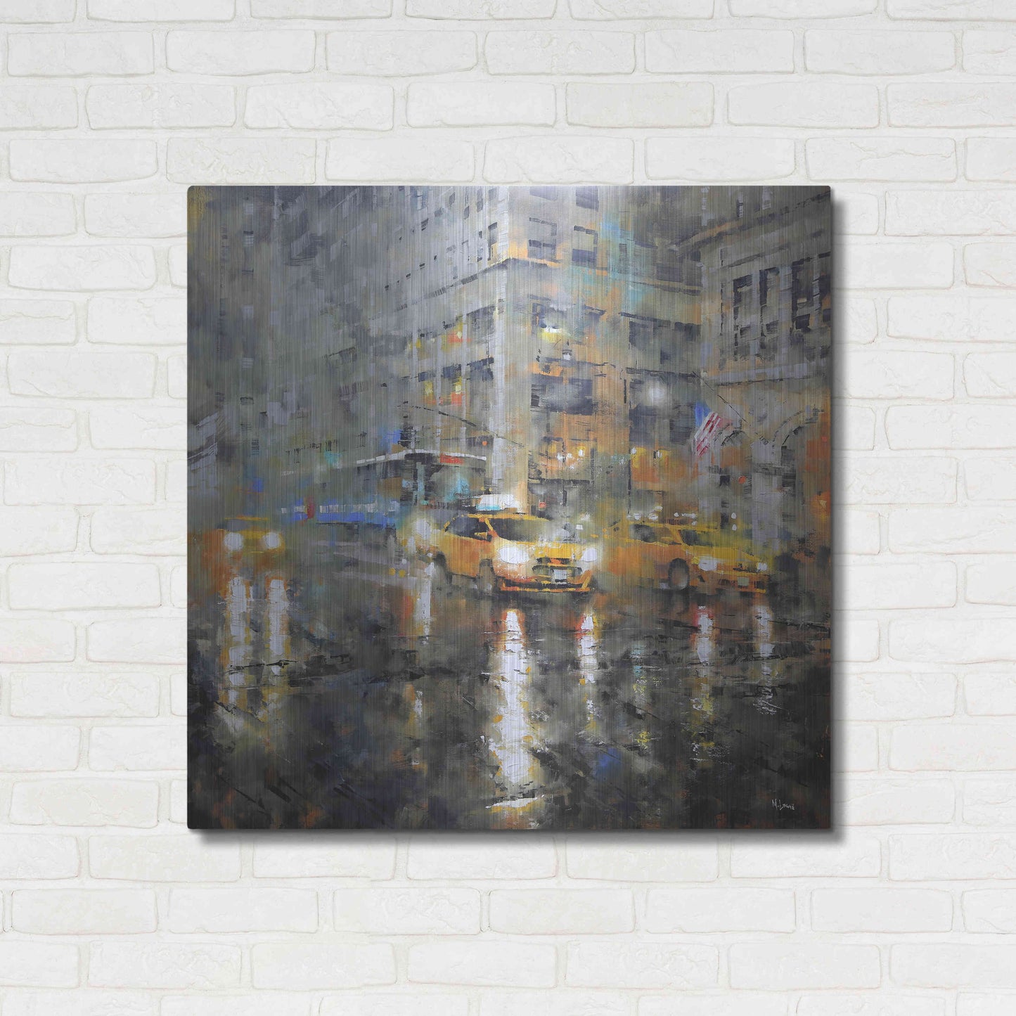 Luxe Metal Art 'Manhattan Orange Rain' by Mark Lague, Metal Wall Art,36x36