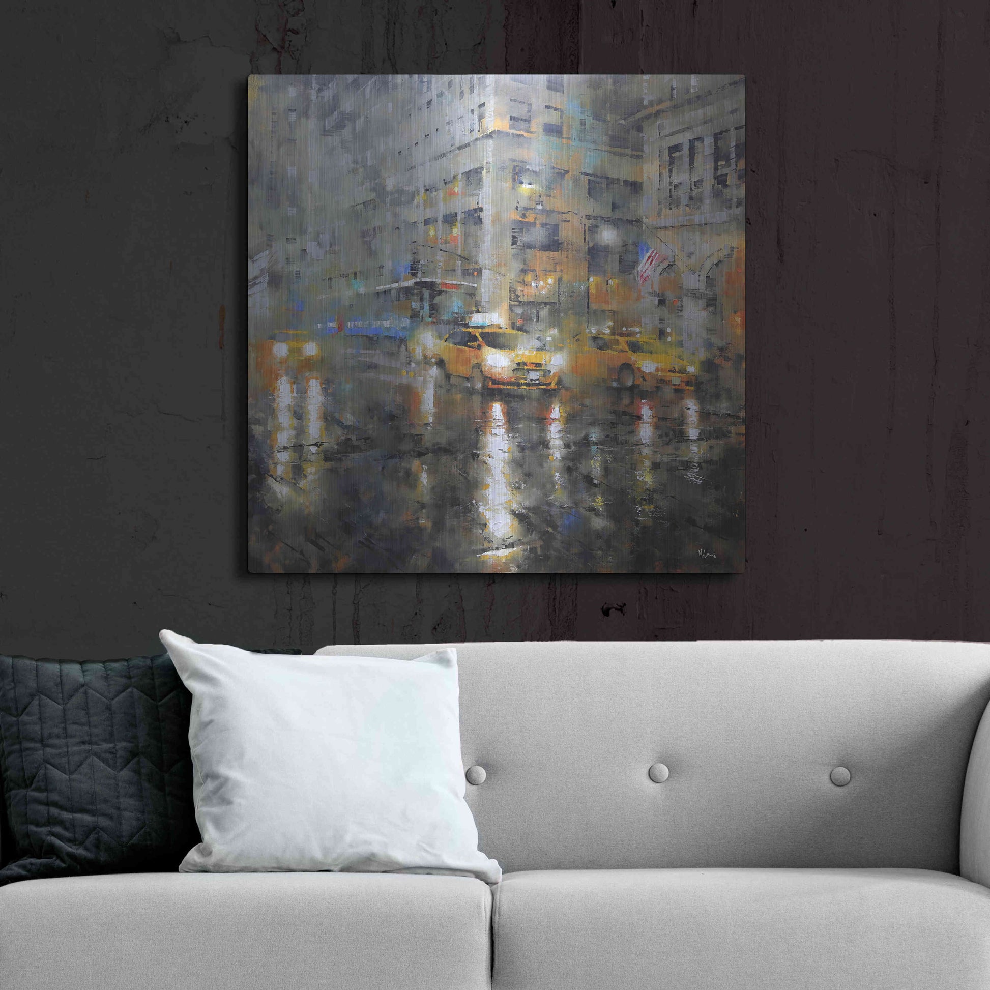 Luxe Metal Art 'Manhattan Orange Rain' by Mark Lague, Metal Wall Art,36x36