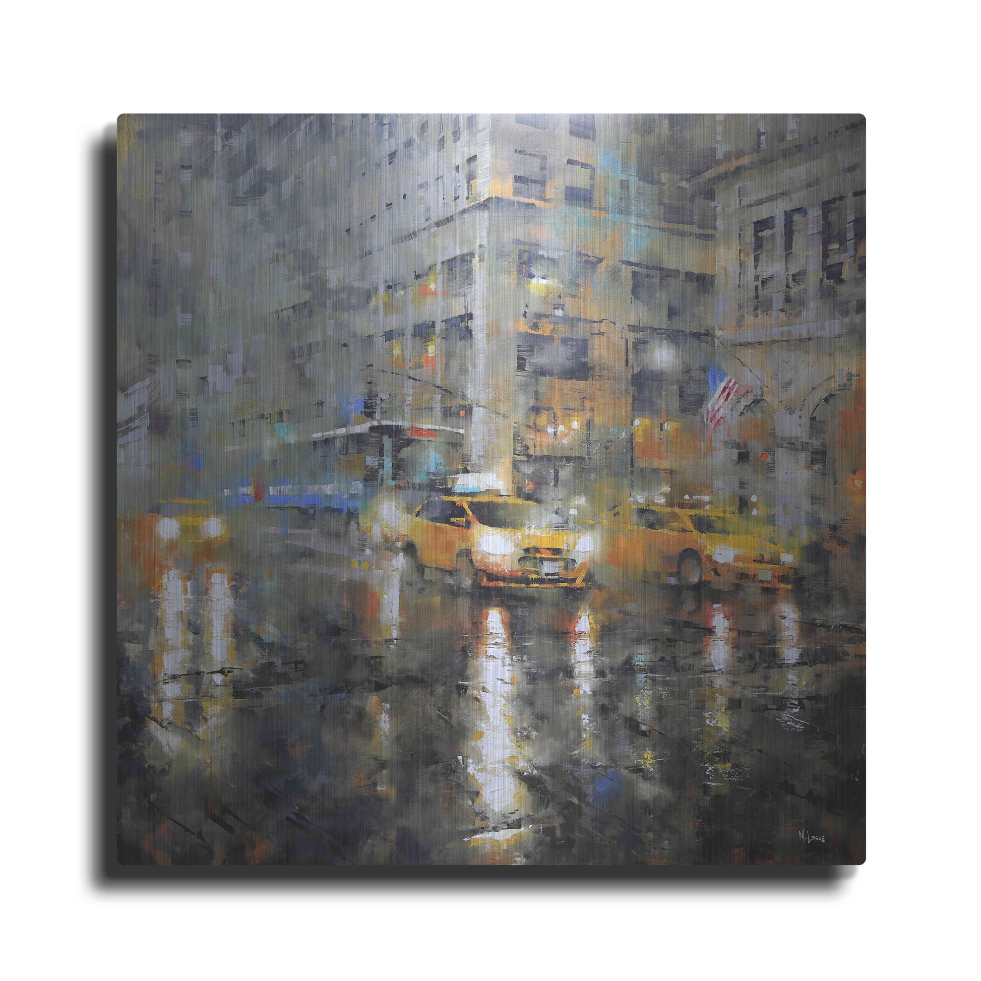 Luxe Metal Art 'Manhattan Orange Rain' by Mark Lague, Metal Wall Art