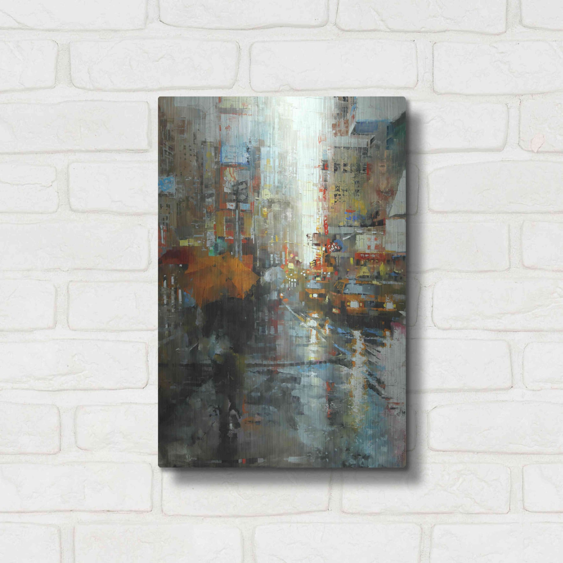 Luxe Metal Art 'Manhattan Orange Umbrella' by Mark Lague, Metal Wall Art,12x16