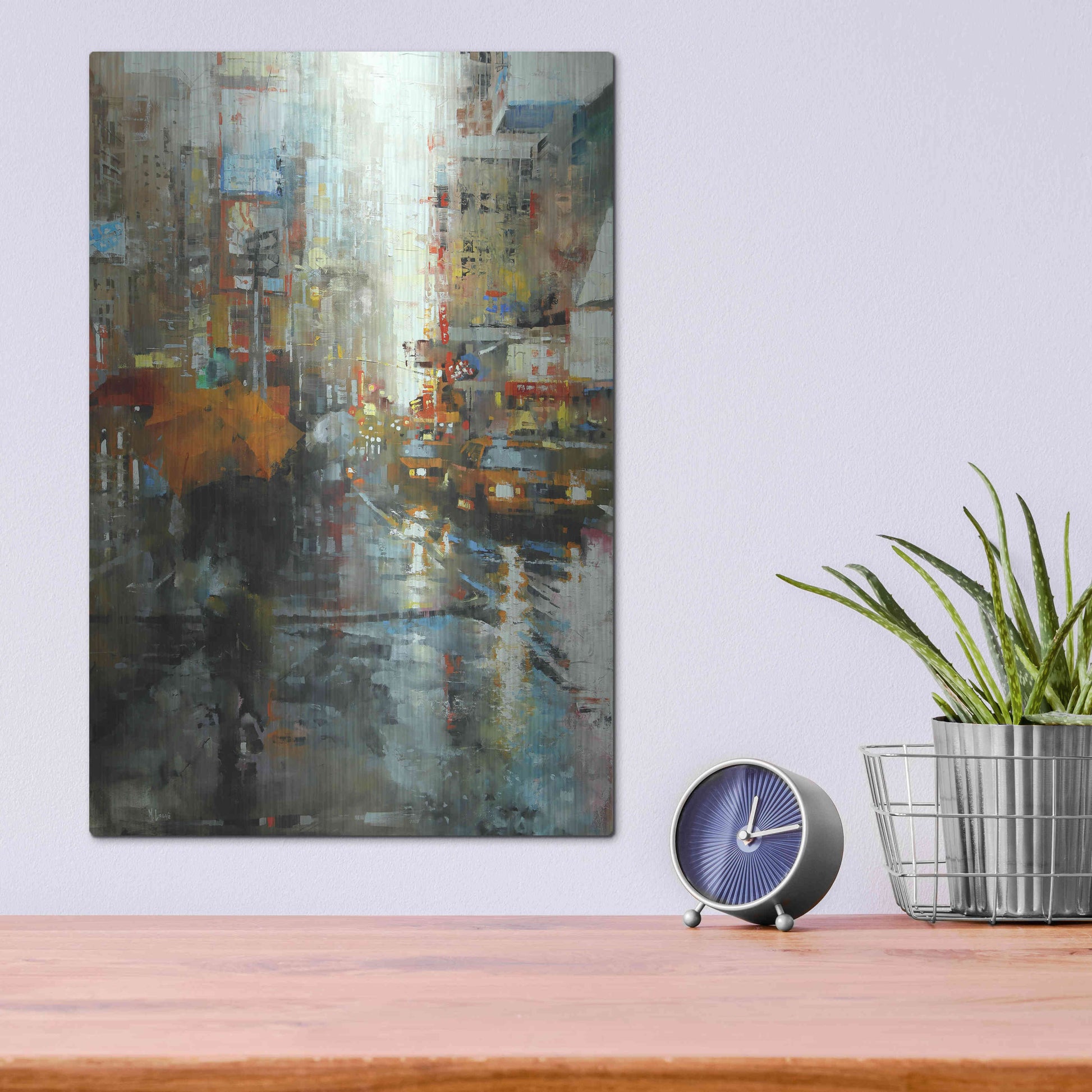 Luxe Metal Art 'Manhattan Orange Umbrella' by Mark Lague, Metal Wall Art,12x16