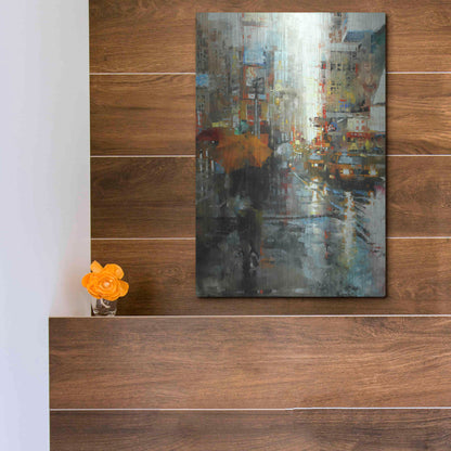 Luxe Metal Art 'Manhattan Orange Umbrella' by Mark Lague, Metal Wall Art,12x16