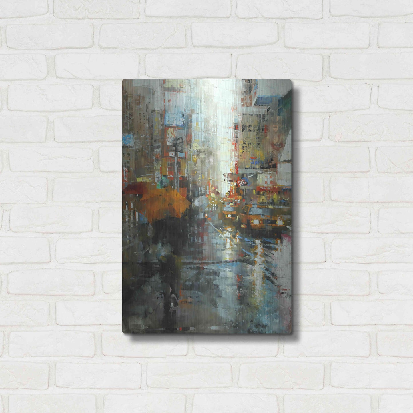 Luxe Metal Art 'Manhattan Orange Umbrella' by Mark Lague, Metal Wall Art,16x24