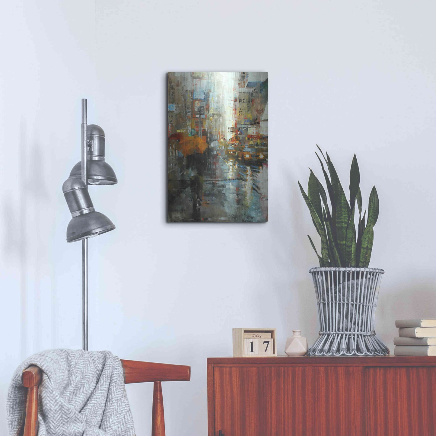 Luxe Metal Art 'Manhattan Orange Umbrella' by Mark Lague, Metal Wall Art,16x24