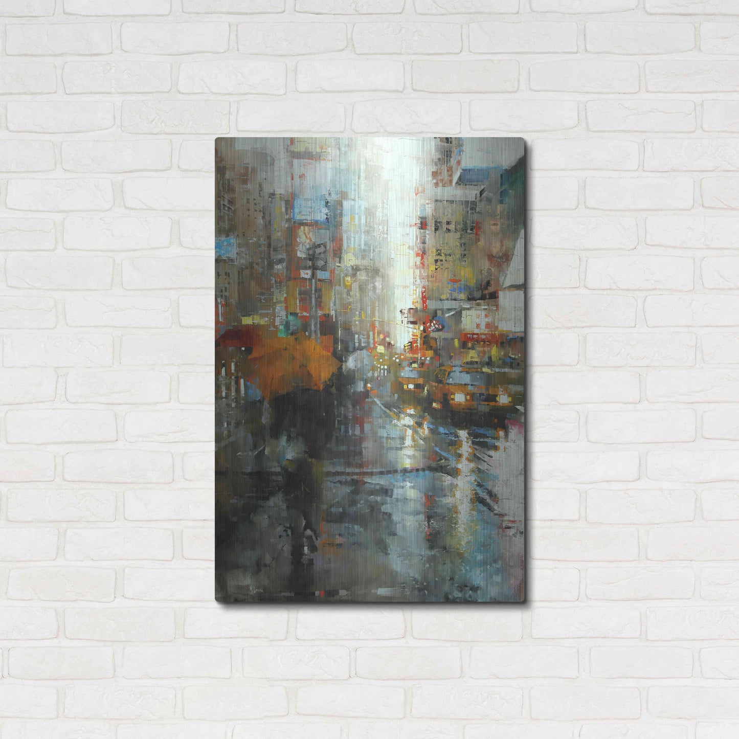 Luxe Metal Art 'Manhattan Orange Umbrella' by Mark Lague, Metal Wall Art,24x36