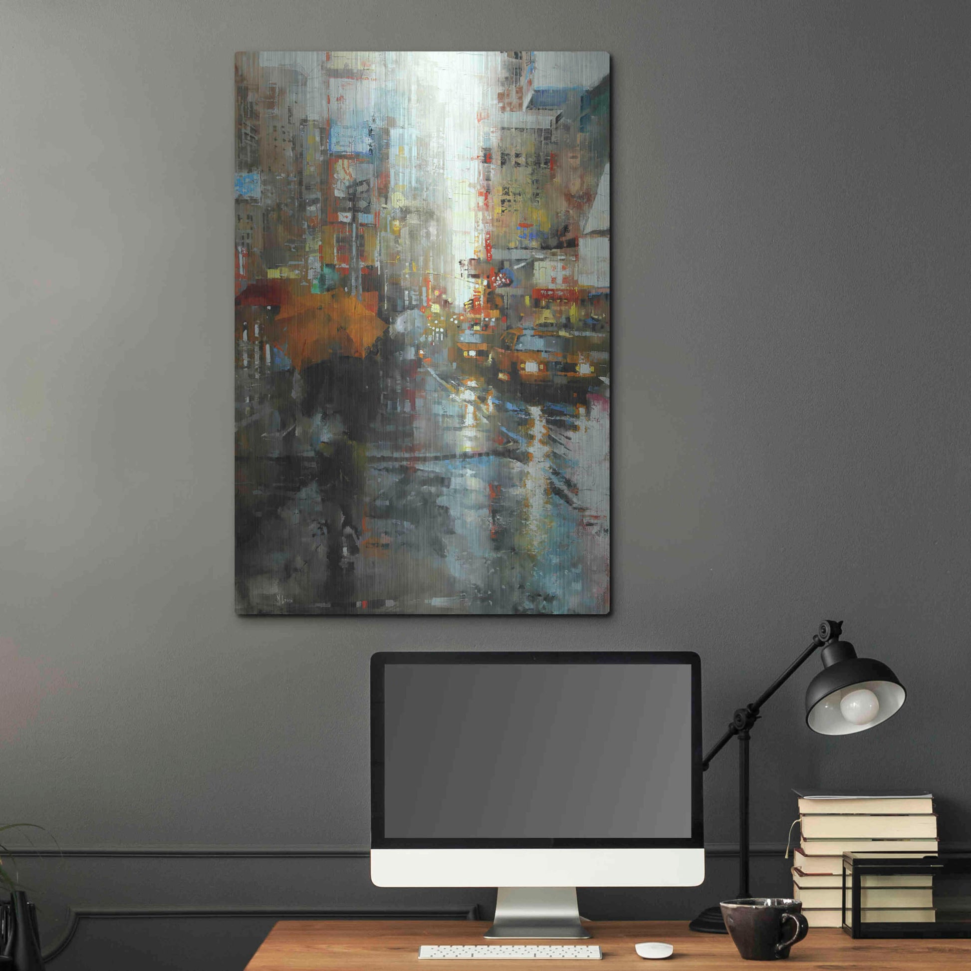 Luxe Metal Art 'Manhattan Orange Umbrella' by Mark Lague, Metal Wall Art,24x36