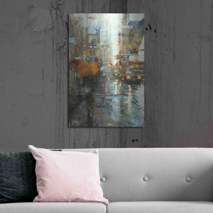 Luxe Metal Art 'Manhattan Orange Umbrella' by Mark Lague, Metal Wall Art,24x36