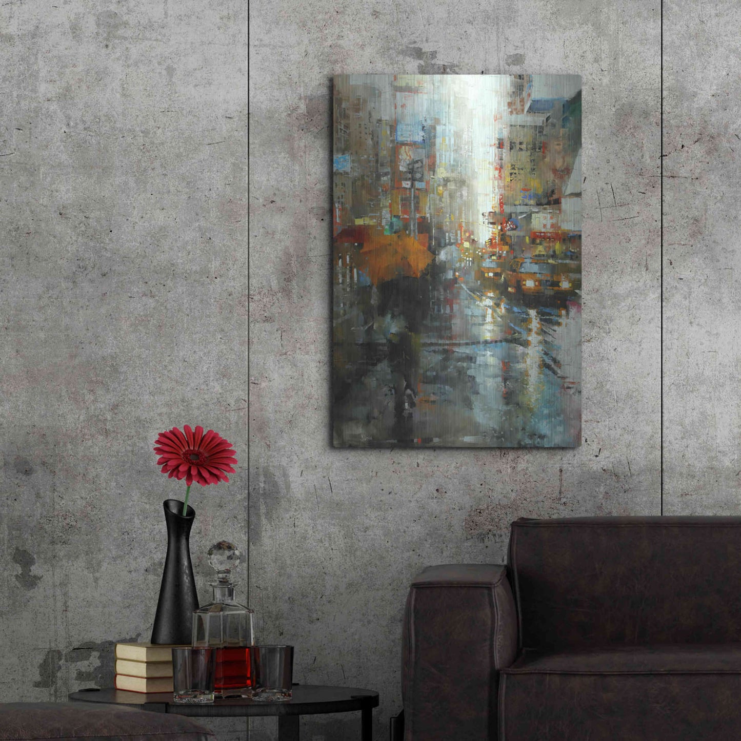 Luxe Metal Art 'Manhattan Orange Umbrella' by Mark Lague, Metal Wall Art,24x36