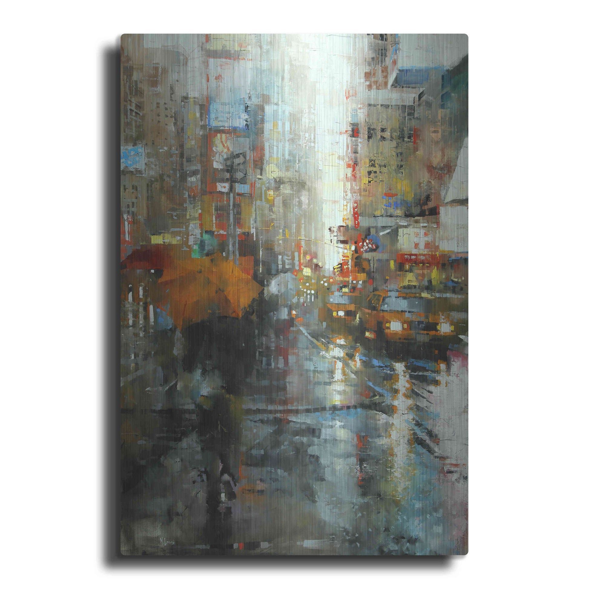 Luxe Metal Art 'Manhattan Orange Umbrella' by Mark Lague, Metal Wall Art