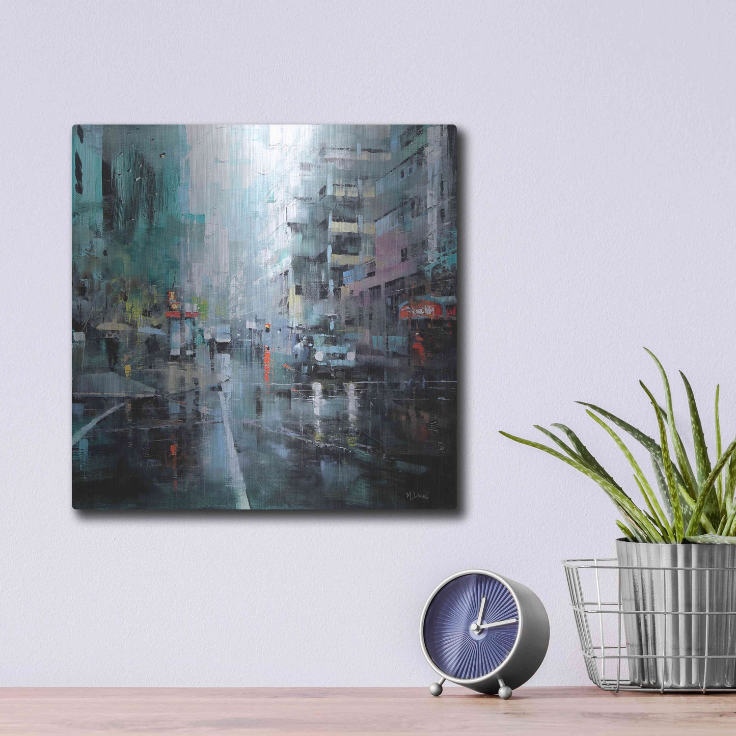 Luxe Metal Art 'Montreal Turquoise Rain' by Mark Lague, Metal Wall Art,12x12