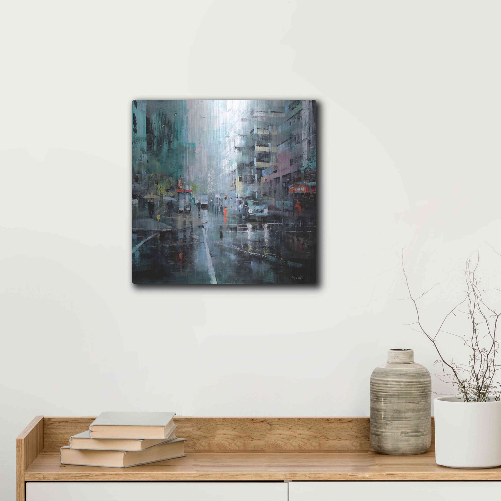 Luxe Metal Art 'Montreal Turquoise Rain' by Mark Lague, Metal Wall Art,12x12