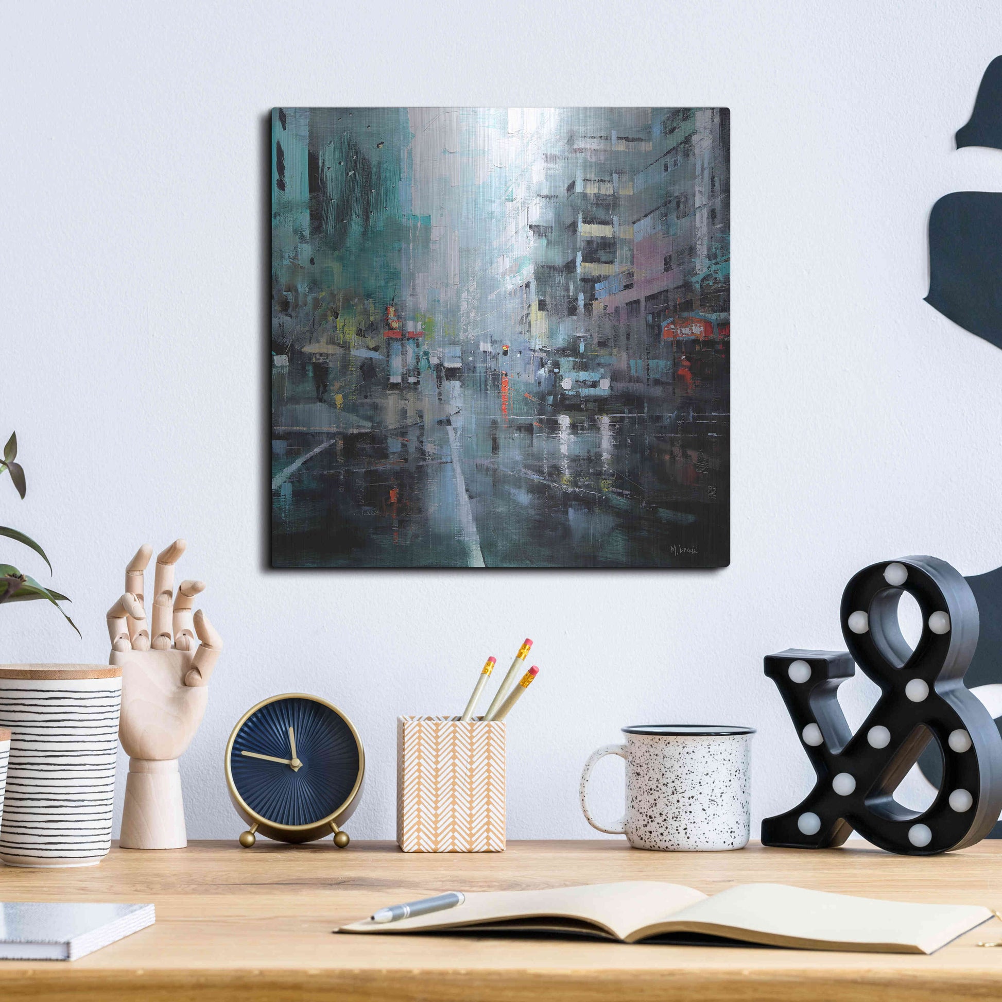 Luxe Metal Art 'Montreal Turquoise Rain' by Mark Lague, Metal Wall Art,12x12