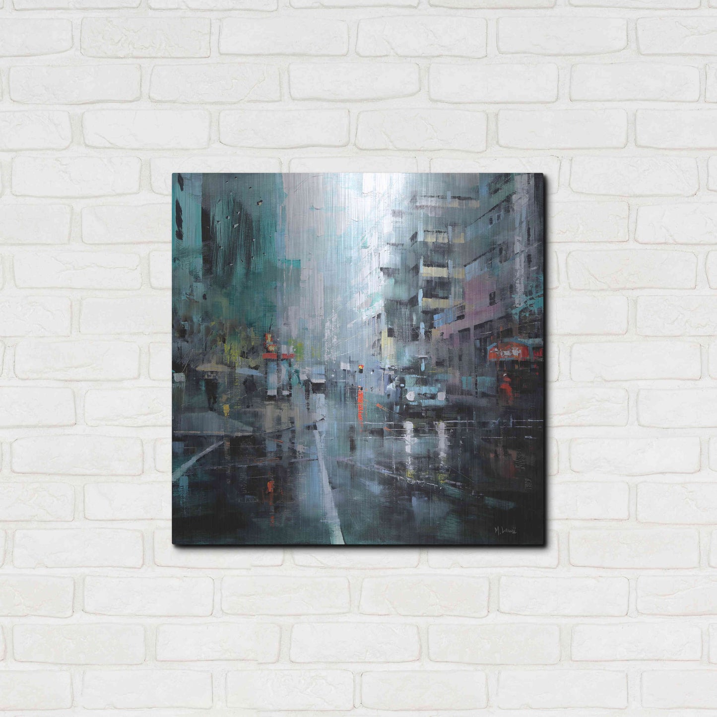 Luxe Metal Art 'Montreal Turquoise Rain' by Mark Lague, Metal Wall Art,24x24