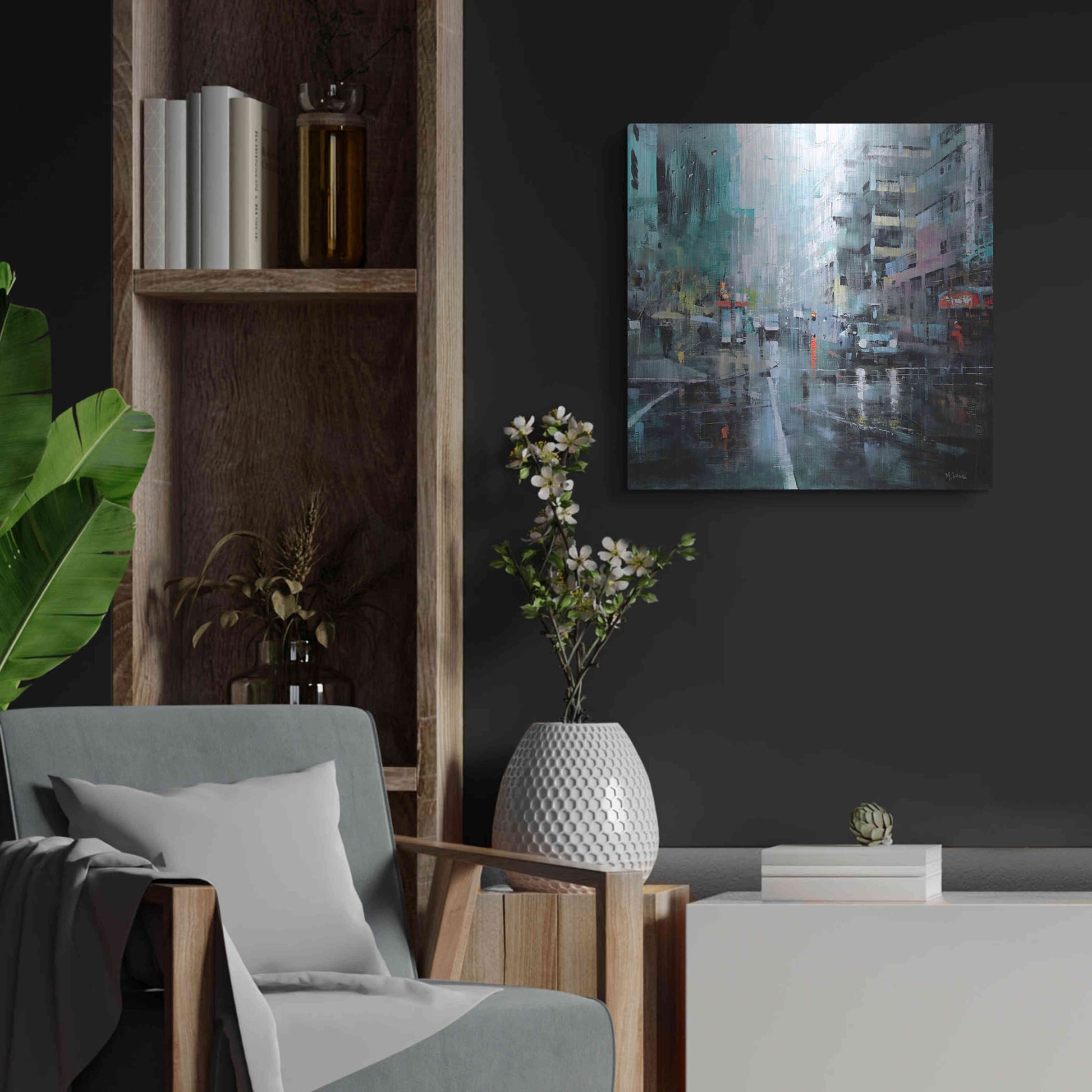 Luxe Metal Art 'Montreal Turquoise Rain' by Mark Lague, Metal Wall Art,24x24