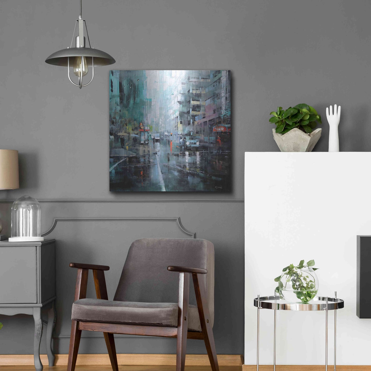 Luxe Metal Art 'Montreal Turquoise Rain' by Mark Lague, Metal Wall Art,24x24