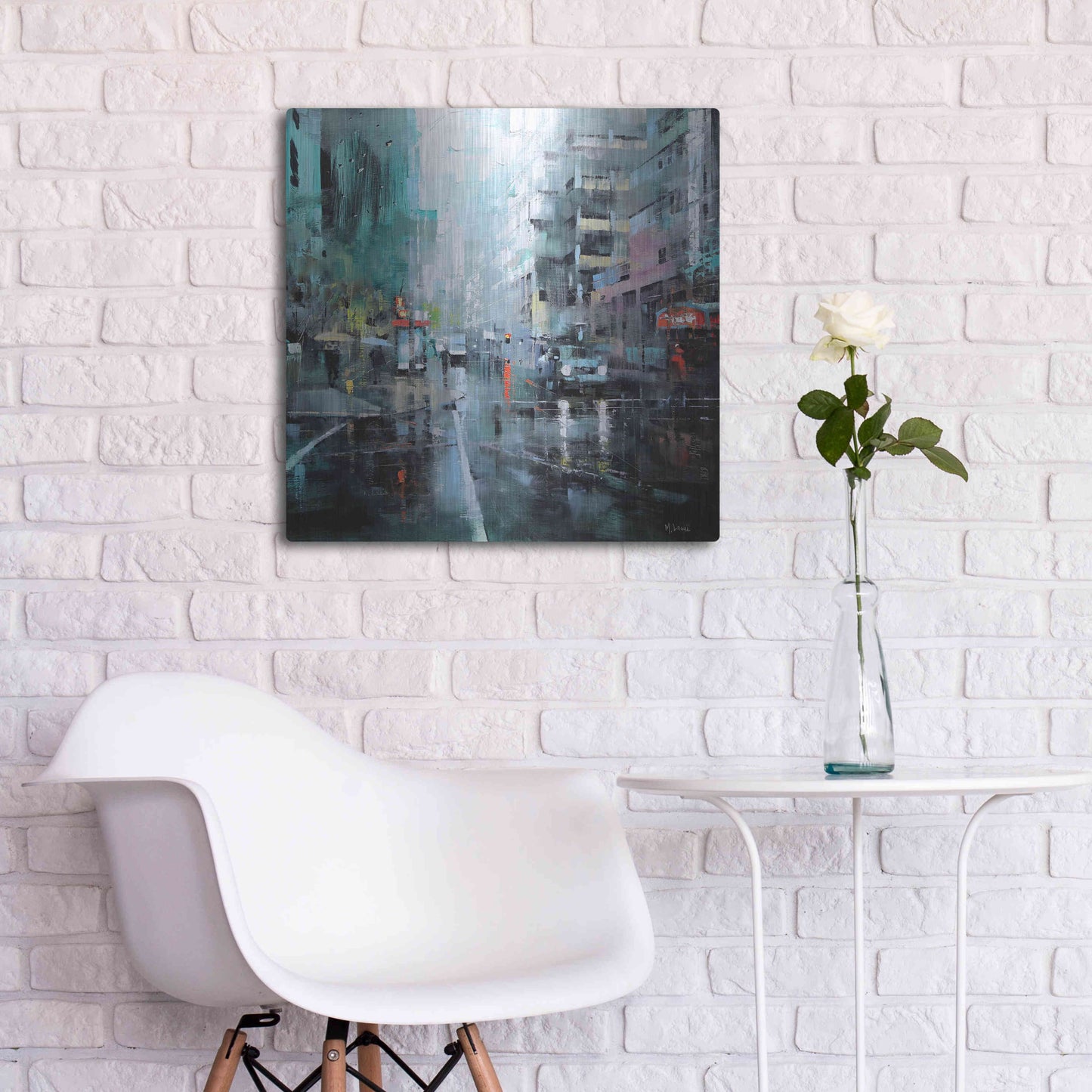 Luxe Metal Art 'Montreal Turquoise Rain' by Mark Lague, Metal Wall Art,24x24