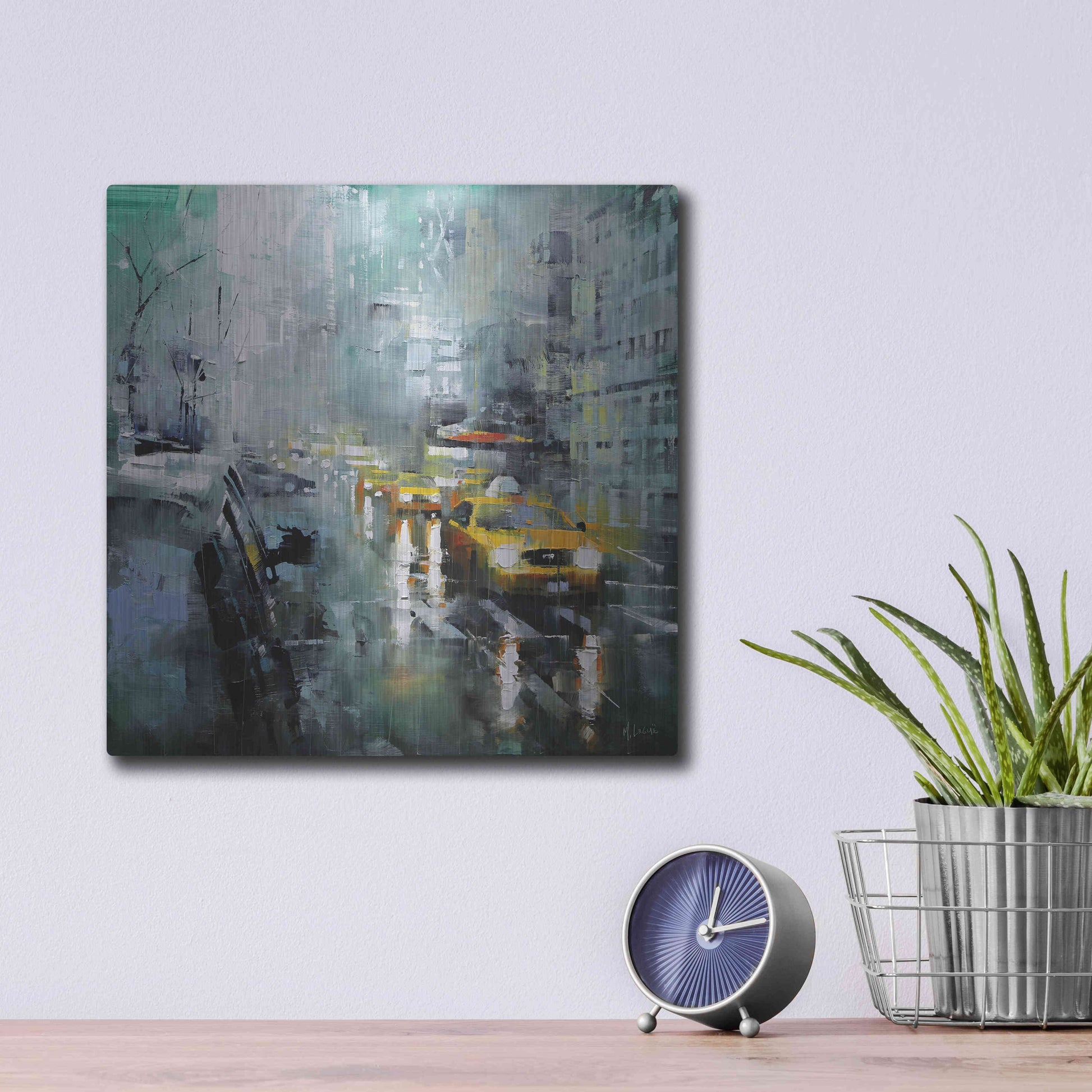 Luxe Metal Art 'New York Rain' by Mark Lague, Metal Wall Art,12x12