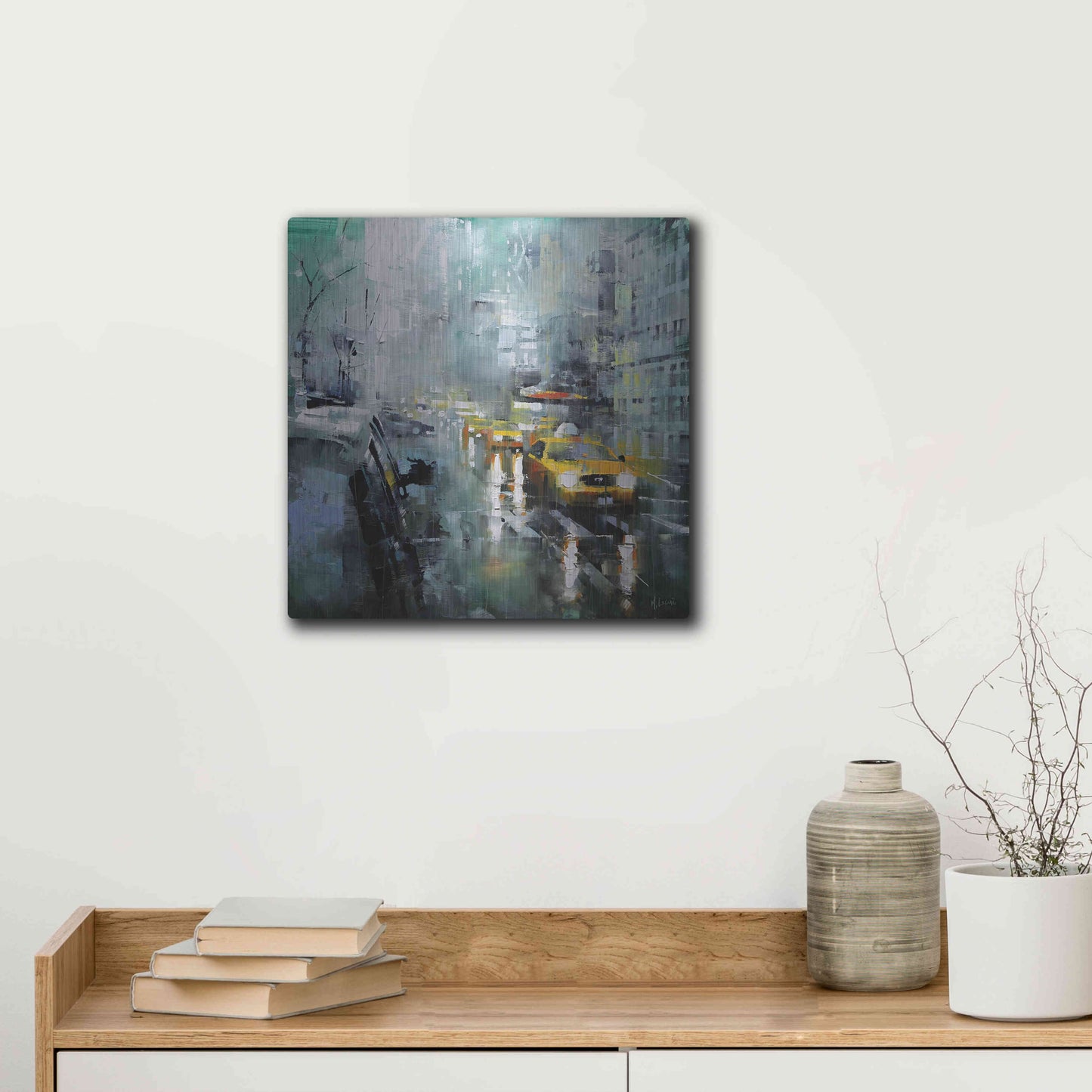 Luxe Metal Art 'New York Rain' by Mark Lague, Metal Wall Art,12x12