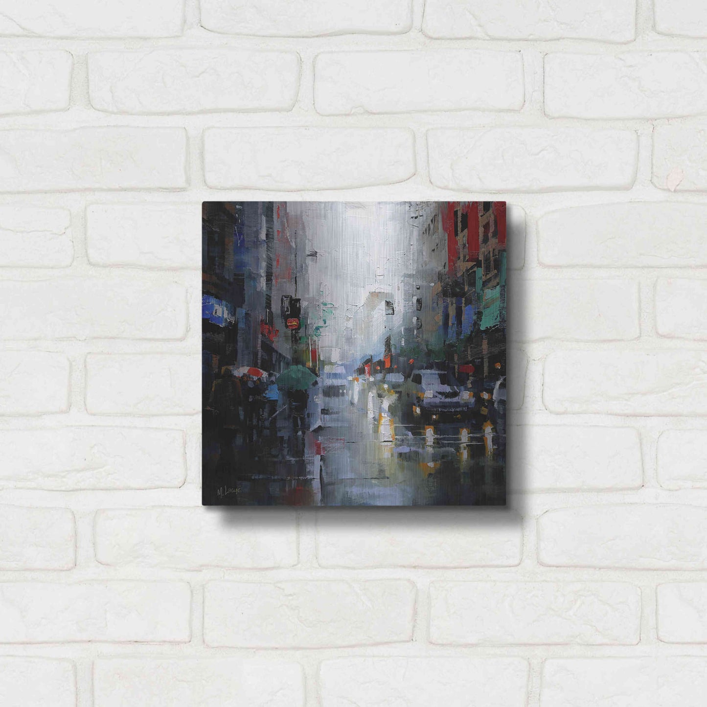 Luxe Metal Art 'St. Catherine Street Rain' by Mark Lague, Metal Wall Art,12x12