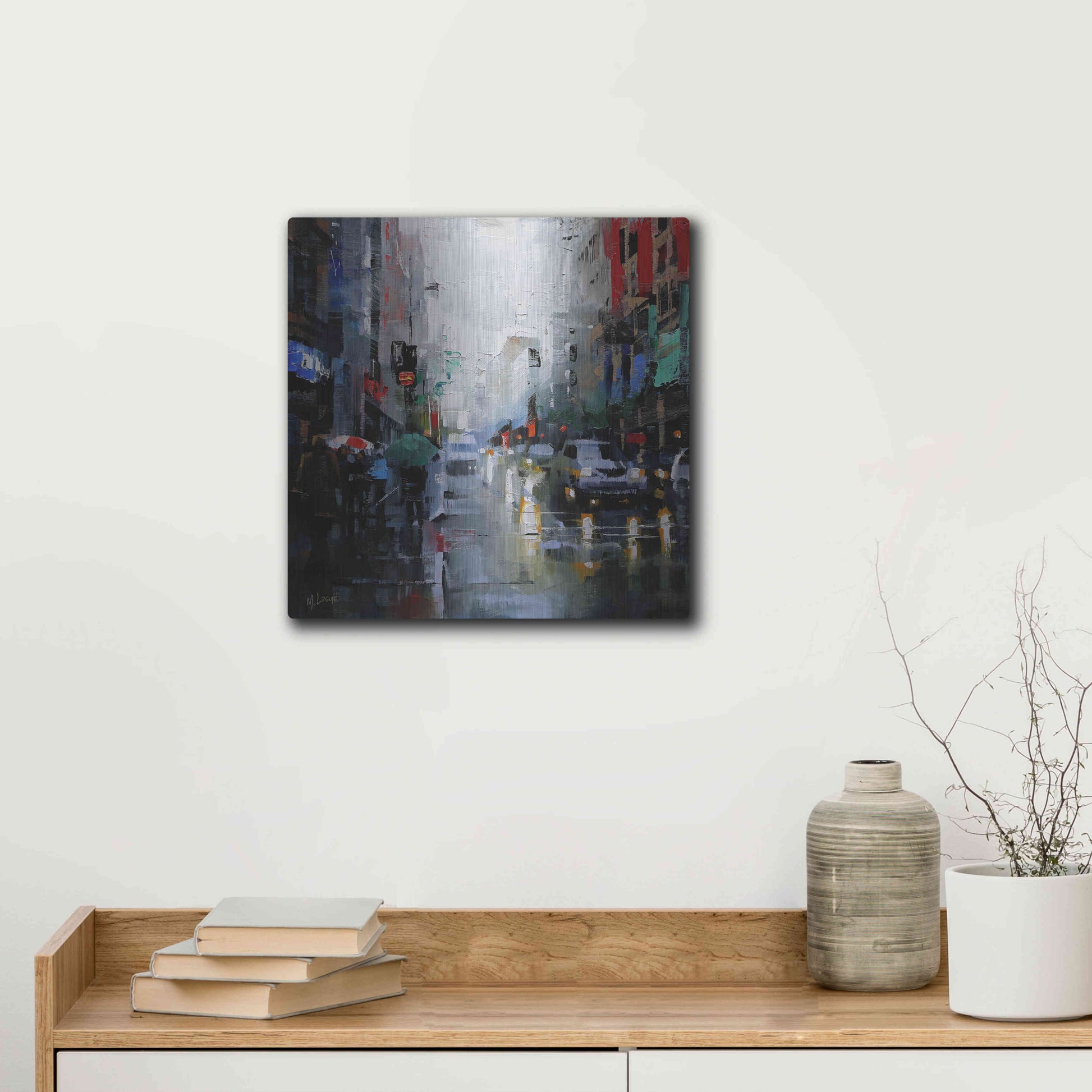 Luxe Metal Art 'St. Catherine Street Rain' by Mark Lague, Metal Wall Art,12x12