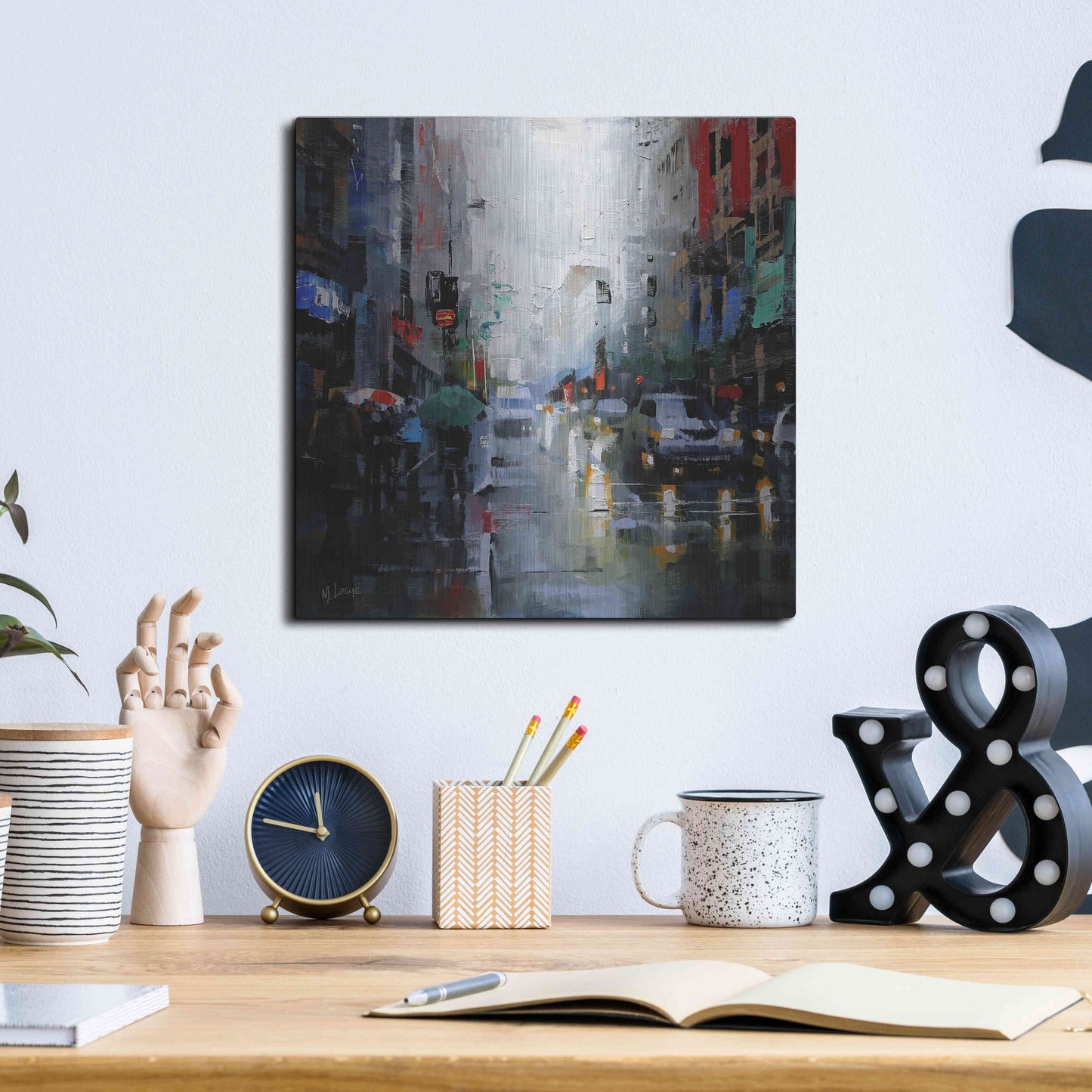 Luxe Metal Art 'St. Catherine Street Rain' by Mark Lague, Metal Wall Art,12x12