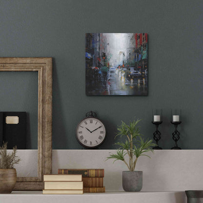 Luxe Metal Art 'St. Catherine Street Rain' by Mark Lague, Metal Wall Art,12x12