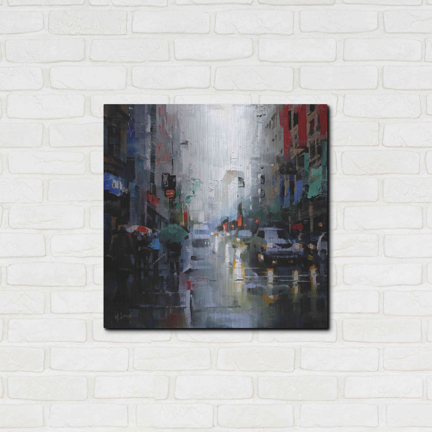 Luxe Metal Art 'St. Catherine Street Rain' by Mark Lague, Metal Wall Art,24x24