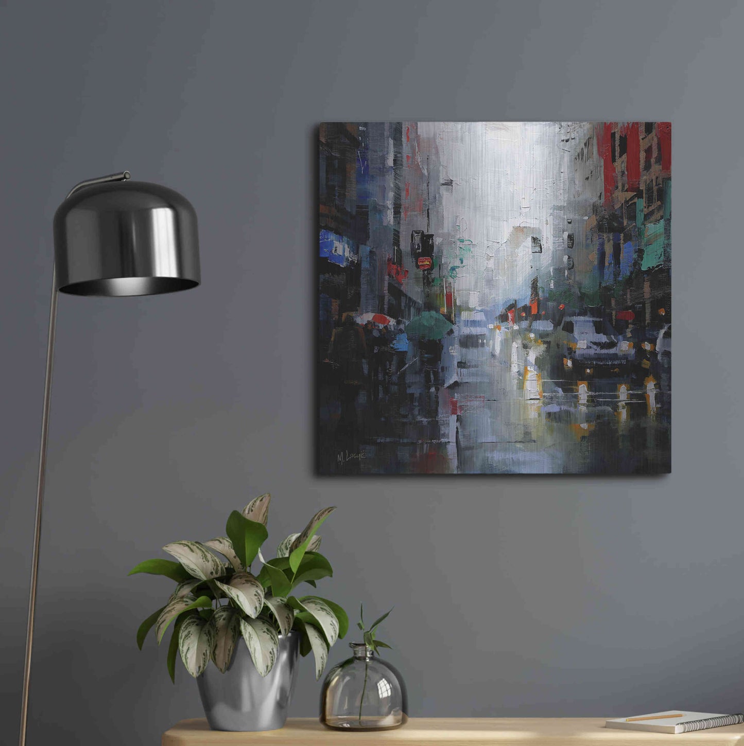 Luxe Metal Art 'St. Catherine Street Rain' by Mark Lague, Metal Wall Art,24x24