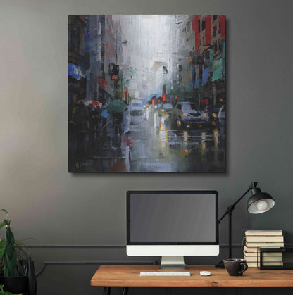 Luxe Metal Art 'St. Catherine Street Rain' by Mark Lague, Metal Wall Art,36x36