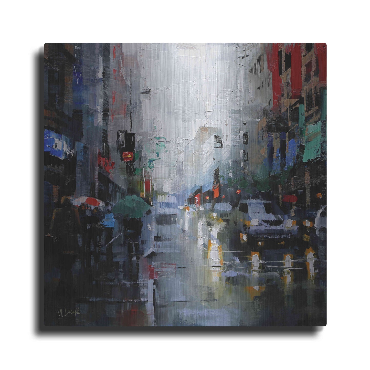 Luxe Metal Art 'St. Catherine Street Rain' by Mark Lague, Metal Wall Art