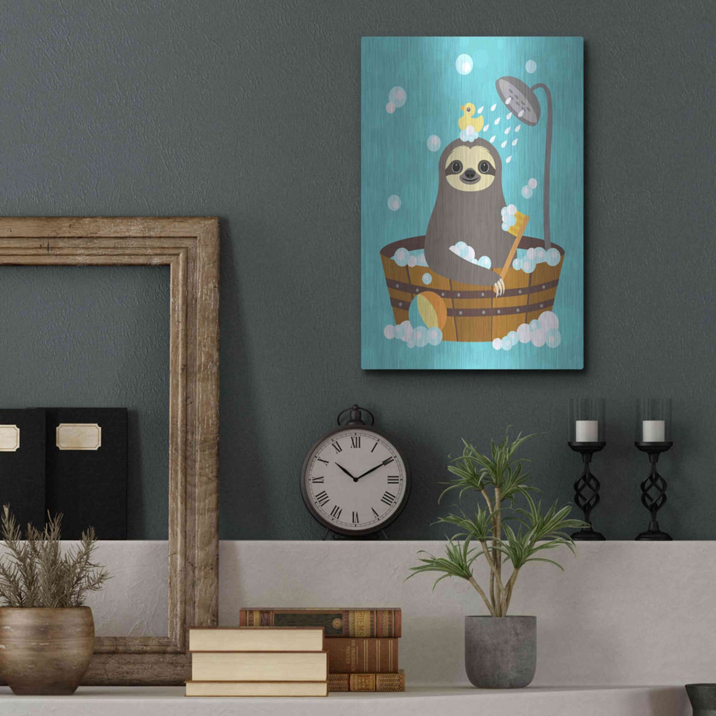 Luxe Metal Art 'Bathing Sloth' by Nancy Lee, Metal Wall Art,12x16