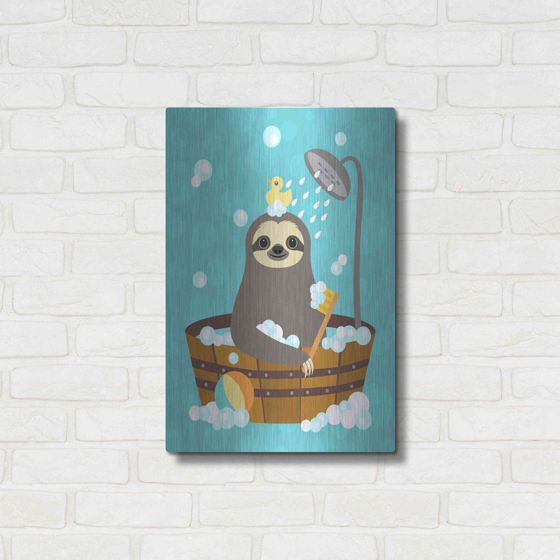 Luxe Metal Art 'Bathing Sloth' by Nancy Lee, Metal Wall Art,16x24