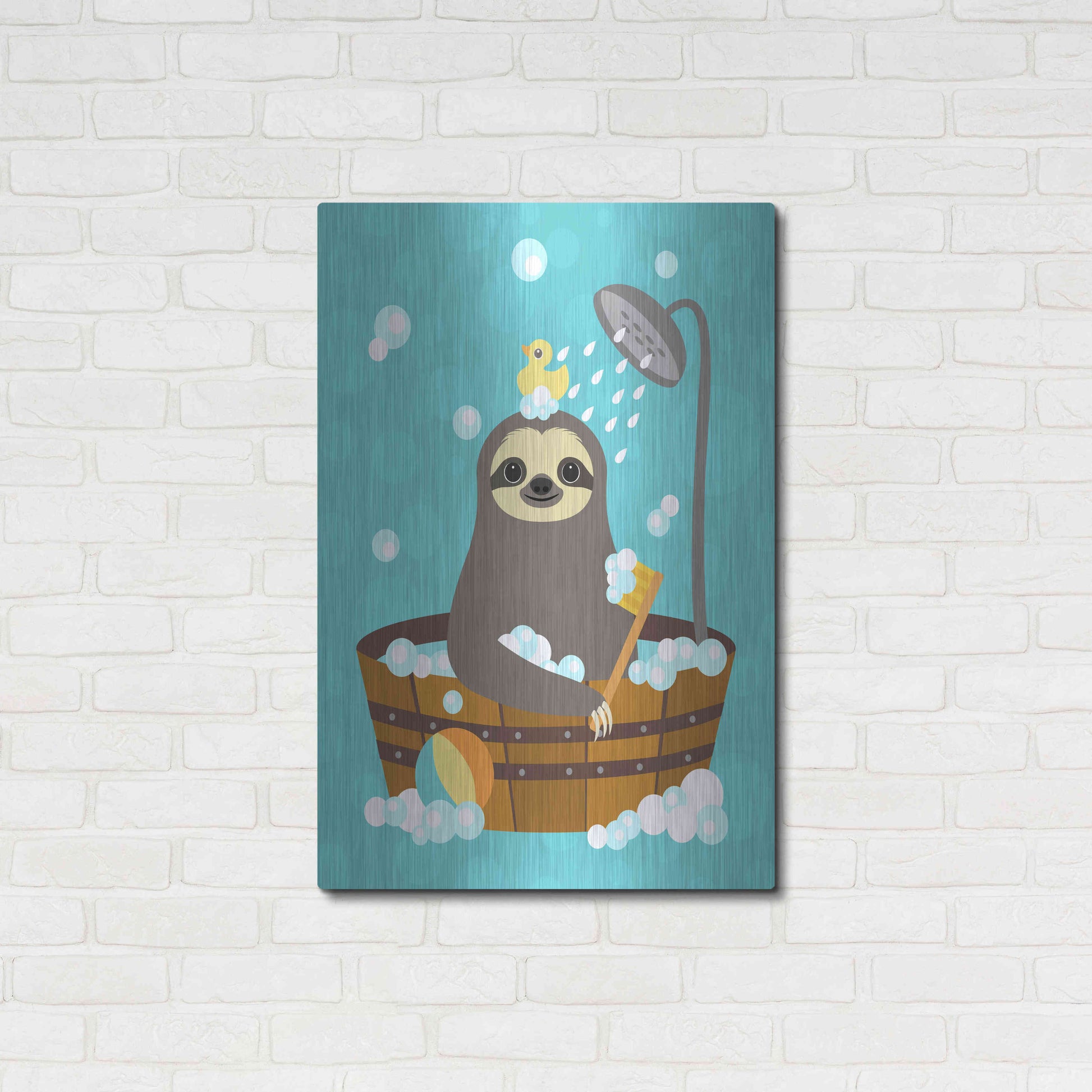 Luxe Metal Art 'Bathing Sloth' by Nancy Lee, Metal Wall Art,24x36